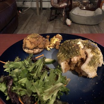 Al's Seafood - Stuffed haddock, mushrooms and salad - Seafood Near Me - North Hampton, New Hampshire