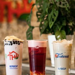 The Teahouse Tapioca & Tea - Pearland Parkway - - taro coconut cream blend with egg pudding & tapioca  - berry teapress with passion fruit dolphins?  - wintermelon milk tea