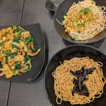 Ding's Garden - Stir fried rice cakes, dandan noodles (top right), green onion noodles (葱油拌面;bottom right) - Chinese Near Me - Rowland Heights, California Ding's Garden - Stir fried rice cakes, dandan noodles (top right), green onion noodles (葱油拌面;bottom right) - Chinese Near Me - Rowland Heights, California