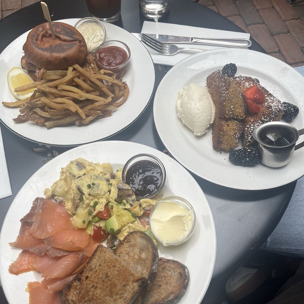 Blackened Fish Sandwich with Tartar Sauce, Eggs with Avocado, Lox and Toast, and the Cornbread crusted French Toast Blackened Fish Sandwich with Tartar Sauce, Eggs with Avocado, Lox and Toast, and the Cornbread crusted French Toast