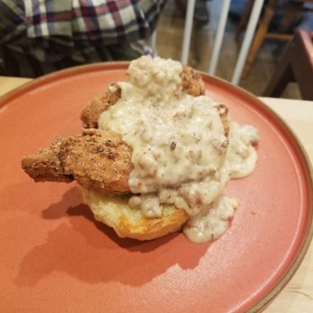 Roselily - Chicken and biscuit with sausage gravy - New American Near Me - South Bend, Indiana Roselily - Chicken and biscuit with sausage gravy - New American Near Me - South Bend, Indiana