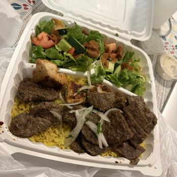 Simply Mediterranean Restaurant - Some kind of combo plate  Beef chicken and gyro - Salad Near Me - Visalia, California