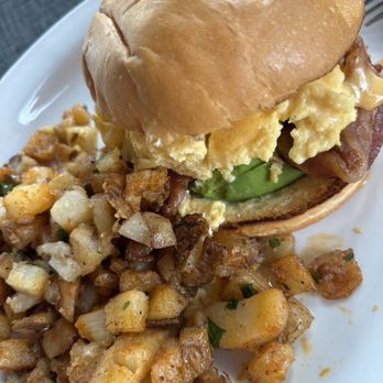 24 Diner - Breakfast sandwich with side potatoes - Diners Near Me - Austin, Texas