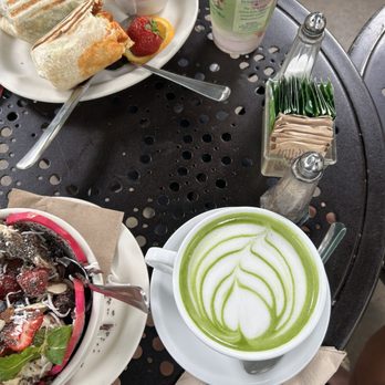 Urth Caffé- Melrose - Breakfast Burrito Urth Acai Bowl Medium NEW! Strawberry Matcha Iced Japanese Matcha Latté Small - Coffee & Tea Near Me - West Hollywood, California