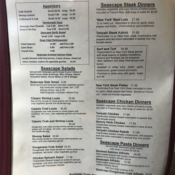 Seascape Restaurant - Dinner menu - Seafood Near Me - Trinidad, California Seascape Restaurant - Dinner menu - Seafood Near Me - Trinidad, California