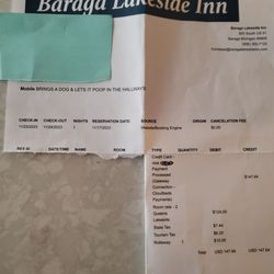 Baraga Lakeside Inn - This is what they put on our receipt.