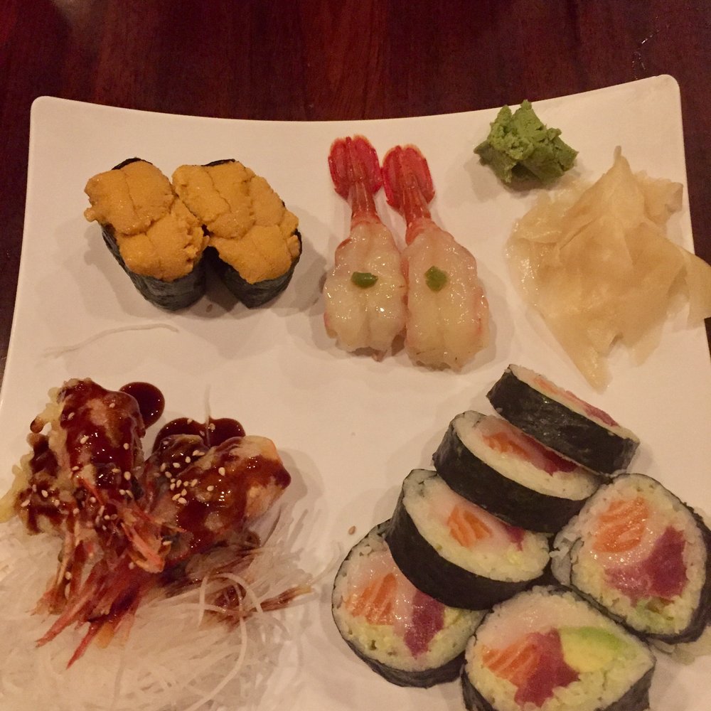 Kai Sushi - South Loop - {clockwise} uni, sweet shrimp, chicago fire roll (salmon, tuna, and escolar), and fried shrimp heads - Sushi Bars Near Me - Chicago, Illinois Kai Sushi - South Loop - {clockwise} uni, sweet shrimp, chicago fire roll (salmon, tuna, and escolar), and fried shrimp heads - Sushi Bars Near Me - Chicago, Illinois