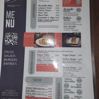 Bella’s Fusion - First page of menu - Mexican Near Me - New York, New York
