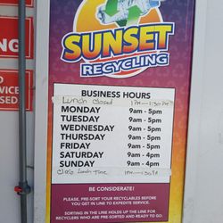 Sunset Recycling - Hours of business