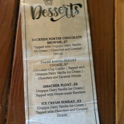 Backside Brewing - Dessert menu