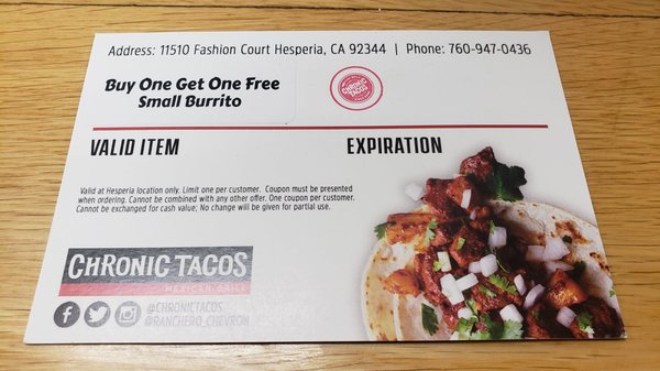 Menu photo 2 Chronic Tacos Hesperia, CA