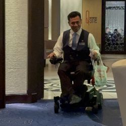 Elmora Healthcare - Our restaurant server retrieving my friends wheelchair after dinner.