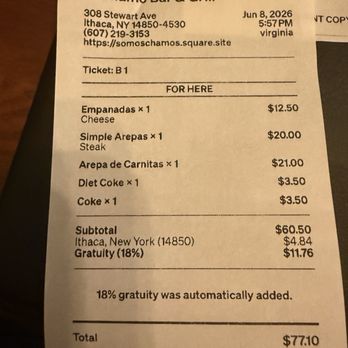 El Chamo Bar & Grill - The bill for 2 of us - Venezuelan Near Me - Ithaca, New York El Chamo Bar & Grill - The bill for 2 of us - Venezuelan Near Me - Ithaca, New York