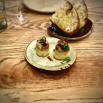 Giulia - Warm semolina cakes with pine nut crema, crispy speck and parmigiana - Italian Near Me - Cambridge, Massachusetts