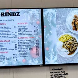 KJ's Local Grindz - Da wall menu as of December 1, 2023.
