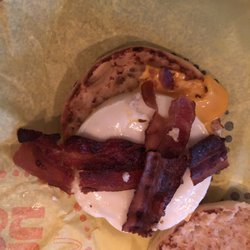 McDonald's - Crappy bacon on my muffin. The food always looks this bad.