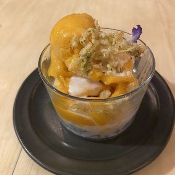 Jo's Modern Thai - Sweet Blue Sticky Rice & Mango Sorbet (V)(GF) - Thai Near Me - Oakland, California Jo's Modern Thai - Sweet Blue Sticky Rice & Mango Sorbet (V)(GF) - Thai Near Me - Oakland, California