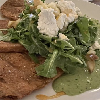 Evviva Trattoria - The eggplant dish. It was very light and extremely flavorful and delicious. That's goat cheese on top of the arugula salad. - Pizza Near Me - Wrentham, Massachusetts