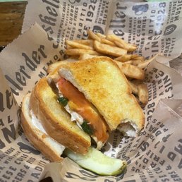 Caprese sandwich and fries Caprese sandwich and fries