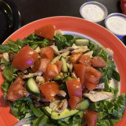 Cary's Pizza - Chicken Bacon Cabo salad with a side of blue cheese dressing, refreshing & tasty and bacon was crunchy
