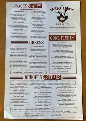 Menu photo 2 The Wild Hare Saloon Oregon City, OR Menu photo 2 The Wild Hare Saloon Oregon City, OR