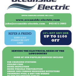 OceanSide Electric - See the attached coupon for 10% savings and a $10 gift card to Starbucks