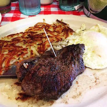 Perko's Cafe - Steak and eggs. A lil small and a tad overcooked for a medium. - American Near Me - Riverbank, California Perko's Cafe - Steak and eggs. A lil small and a tad overcooked for a medium. - American Near Me - Riverbank, California