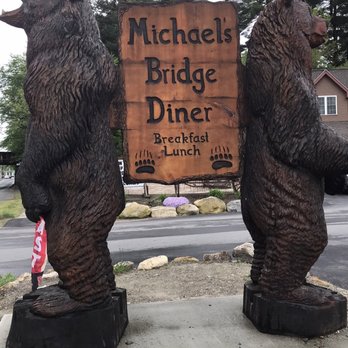 Michael's Bridge Diner - Their unique road sign on Main Street. - Diners Near Me - Lancaster, Massachusetts