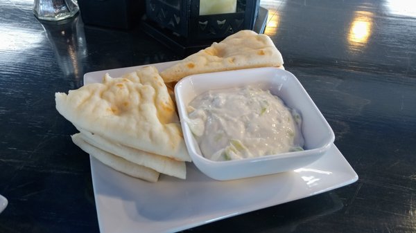 Photo of Euphoria XIX Grill - San Diego, CA, US. Warm Pita and Yogurt Sauce