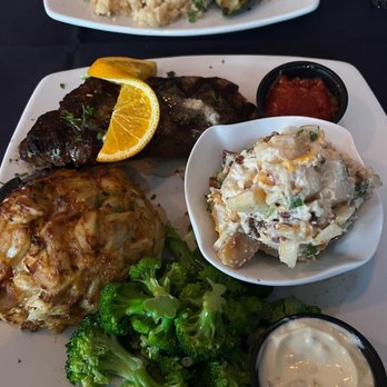 RockSalt Grille - Steak and crab cake with potato salad - Seafood Near Me - Westminster, Maryland RockSalt Grille - Steak and crab cake with potato salad - Seafood Near Me - Westminster, Maryland