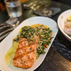 Nicole's Restaurant - Grilled salmon with lentils and spaghetti squash