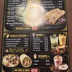 Back of menu.