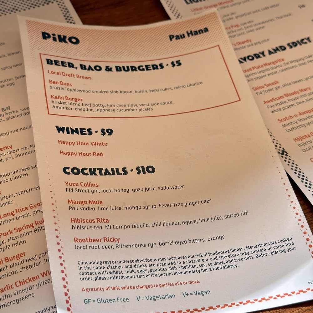 Piko Kitchen + Bar - Happy Hour Menu - Cocktail Bars Near Me - Honolulu, Hawaii