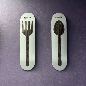 All Things Ube Desserts - Big fork and spoon on the wall - Desserts Near Me - San Diego , California All Things Ube Desserts - Big fork and spoon on the wall - Desserts Near Me - San Diego , California