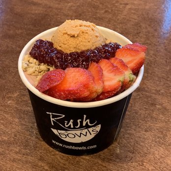 Rush Bowls - PB&J with granola, strawberries and freshly ground peanut butter - Juice Bars & Smoothies Near Me - Sandy Springs, Georgia Rush Bowls - PB&J with granola, strawberries and freshly ground peanut butter - Juice Bars & Smoothies Near Me - Sandy Springs, Georgia