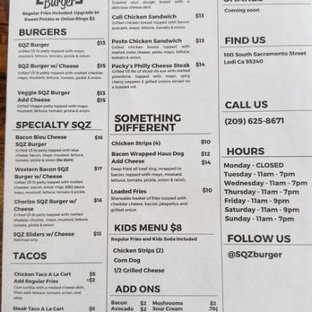 SQZ Burger - Menu - January 2024 - Burgers Near Me - Lodi, California SQZ Burger - Menu - January 2024 - Burgers Near Me - Lodi, California