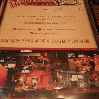 Moon Runners Saloon - Front of the menu - Southern Near Me - Garner, North Carolina