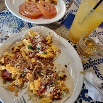 Brookside By Day - 03/05/23 Chorizo Tacos, sliced tomatoes and home fries - Breakfast & Brunch Near Me - Tulsa, Oklahoma