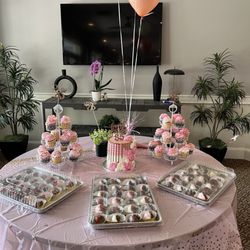 Publix Super Markets - Vanilla and chocolate Layer cake cupcakes and chocolate strawberries