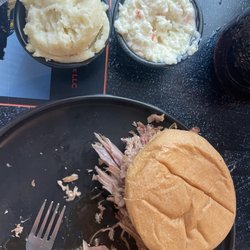 County's Bbq - Pulled pork with mashed potatoes and coleslaw! Delicious!
