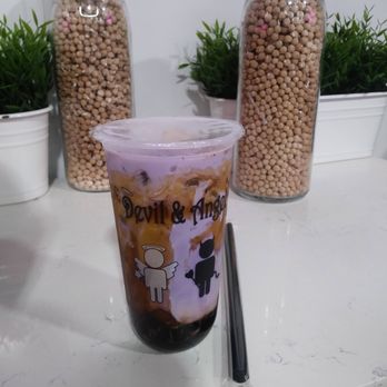 Devil & Angel Desserts - Black sugar taro-peach milk tea - Bubble Tea Near Me - Concord, California
