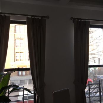 Glamour Decorating - No sheers for family room?!  Abraham came here and designed this. Also ball missing on the upper left curtain rod. - Home Decor Near Me - South Richmond Hill, New York