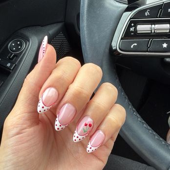 A Galaxy Nails Bar - Cherry polka dot French tip gel x nails - Nail Salons Near Me - Sherman Oaks, California