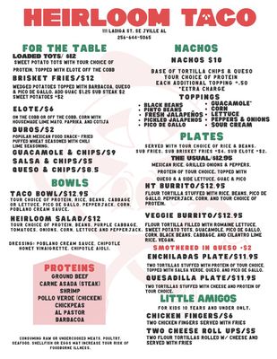 Menu photo 1 Heirloom Taco Jacksonville, AL
