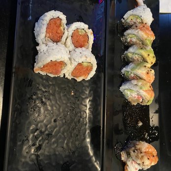 Sushi Okoku - Spicy tuna roll and shrimp lover roll on top. Didn't get a pic until halfway through on this one - Sushi Bars Near Me - Riverside, California Sushi Okoku - Spicy tuna roll and shrimp lover roll on top. Didn't get a pic until halfway through on this one - Sushi Bars Near Me - Riverside, California