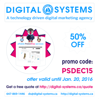 Digital Systems - PrestaShop specific exclusive promotional offer from Digital Systems. Get a quote at https://www.digital-systems.ca/quote - Web Design Near Me