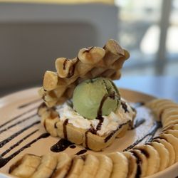 Mango Mango Dessert - Waffle w/Banana Nutella and Matcha Green Tea Ice Cream
