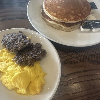 Another Broken Egg Cafe - Buttermilk Pancakes + Sausage patties - Breakfast & Brunch Near Me - College Station, Texas Another Broken Egg Cafe - Buttermilk Pancakes + Sausage patties - Breakfast & Brunch Near Me - College Station, Texas