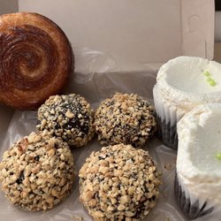 Hammerbacher - Kouign-amann, chocolate peanut butter cake balls, Irish coffee whisky chocolate cupcakes topped with Bailey's butter cream