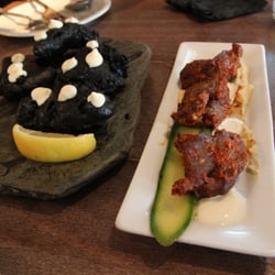 Eichardt's - Calamari in squid ink tempura batter, lamb cheeks with hummus